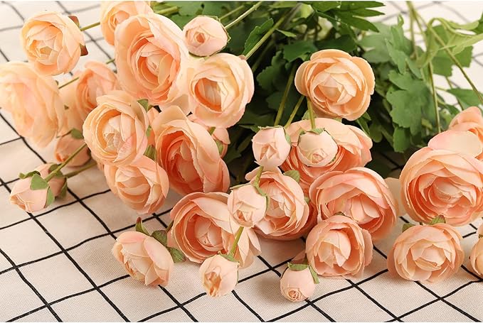 Artificial Silk Flowers Ranunculus Fake Flower 5 Pcs,Suitable for Core Decorations,Weddings,Homes,Artistic Decorations and Props (Cream Yellow)-Ruum Studio Home