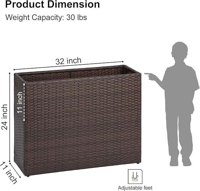 SUNNYPARK Tall Rectangular Planter with Removable Liner, All-Weather PE Rattan Large Modern Planters Indoor Outdoor Flower Plant Pots Garden Box Patio Yard Front Porch Deck-Ruum Studio Home