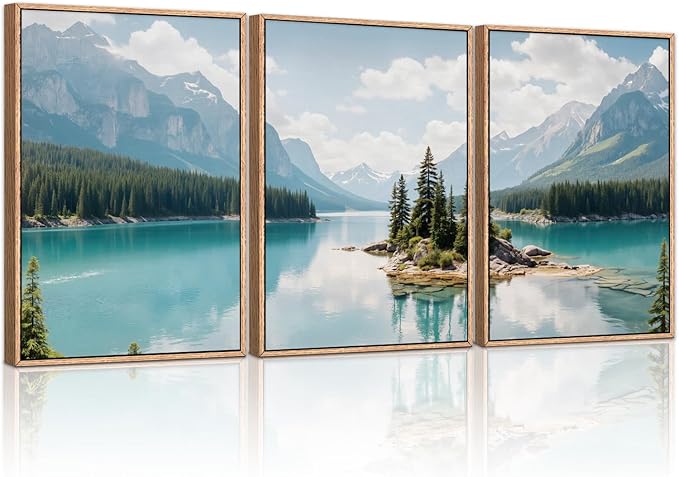 HLNIUC Large Mountain Lake Framed Canvas Wall Art Set,Beautiful Nature Landscape Wall Decor,Lake Forest and Mountain Scenery Art Print,Modern Scenic Wall Painting for Living Room,Bedroom - 16”x24”x3-Ruum Studio Home