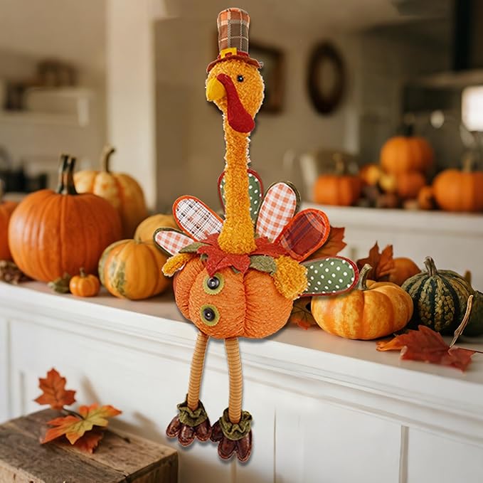 winemana Thanksgiving Decoration 31.5" x 18.5" Plush Turkey with Stretchable Head, Handmade Stuffed Sitting Turkeys Fall Decorations for Indoor Home Tabletop Party Autumn Decor (Cock)-Ruum Studio Home
