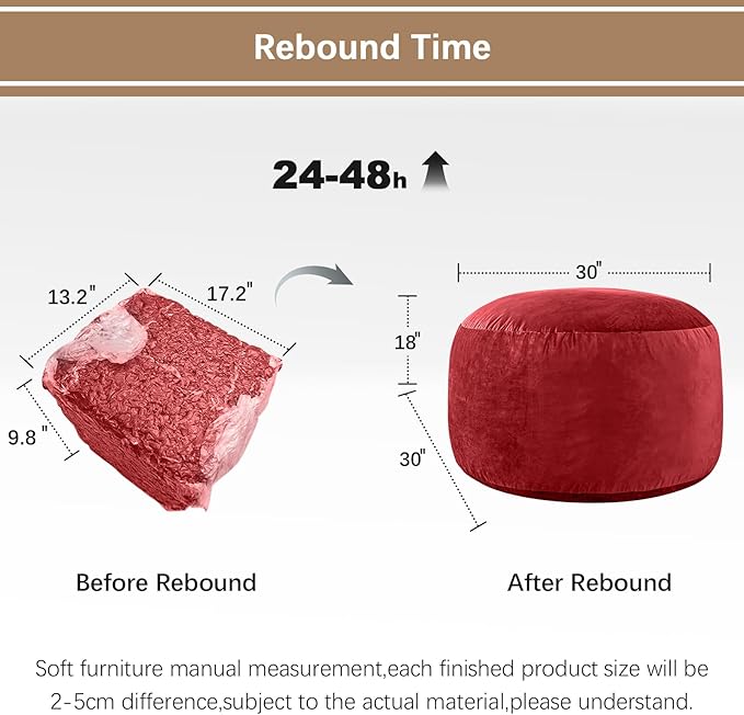 Bean Bag Chairs for Kids - Memory Foam Furniture BeanBag Chair - Kids/Teens Sofa with Soft Micro Fiber Cover - Round Fluffy Couch for Living Room Bedroom College Dorm - 2.5 ft, Red-Ruum Studio Home