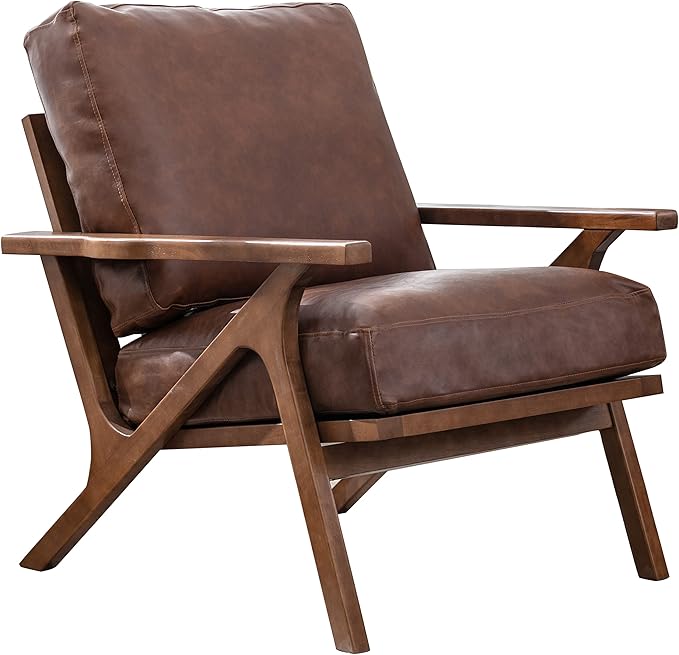 chairus Leather Accent Chair Mid Century Modern Armchair Compfy Upholstered Lounge Arm Chair for Living Room Fireplace/Bedroom/Reception/Dorms, PU Brown-Ruum Studio Home