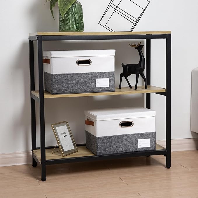 PRANDOM Foldable Storage Bins with Lids [3-Pack] Fabric Collapsible Storage Boxes Baskets Cubes Containers with Handles for Closet Living Room Bedroom (Grey & White 14.9x9.8x9.8'')-Ruum Studio Home