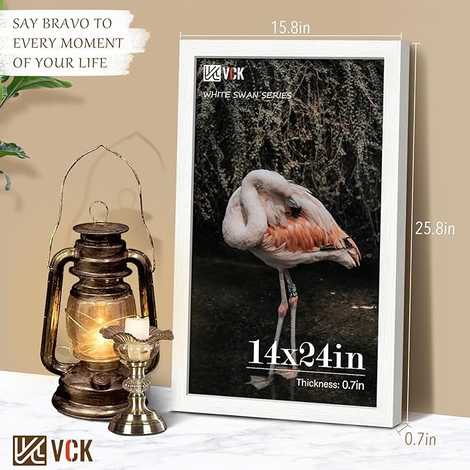 VCK 14x24 Picture Frame Set of 3, White Solid Wood Poster Frames, Textured Exclusive Wall Gallery Frame-Ruum Studio Home