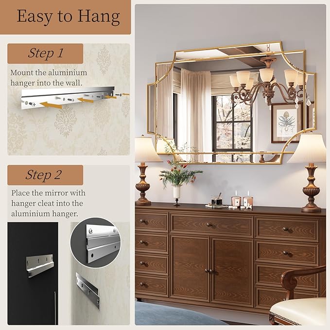 Kelly Miller 30"x48" Large Gold Mirror for Wall Decor, Modern Decorative Mirror Rectangle Wall Vanity Mirror Bevelled Full Length Mirror for Bathroom Living Room Bedroom Farmhouse Fireplace Entryway-Ruum Studio Home