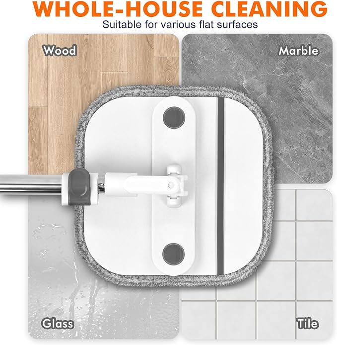 KZKR Spin Mop and Bucket Set with Self Separation Dirty and Clean Water System, Self Wringing 360° Rotating Square Mop Head for Home Floors Cleaning (2.0 Mop and Bucket Set (6 Pads) Ship by Amazon)-Ruum Studio Home