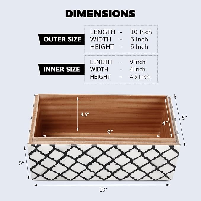 Handicrafts Home Handmade Moroccan Pattern Inspired Decorative Box - Large Storage Organizer for Neck Chains, Watches, Memory Keepsakes - Boho Style Treasure Box, Multipurpose Gift - B&w, 10x5x5-Ruum Studio Home