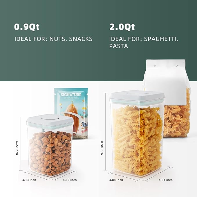 Pop Airtight Containers for Food Storage, Leakproof Air Tight Containers Pantry Storage Containers with Lids - Set of 2 (2.0Qt&0.9Qt)-Ruum Studio Home