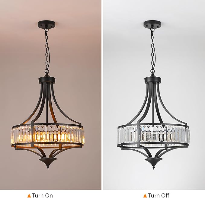 Modern Black Crystal Chandelier, 20 Inch Large Ceiling Pendant Light Fixture with 50'' Adjustable Hanging Chain, 5-Light Farmhouse Chandelier for Dining Room, Living Room, Bedroom, Entryway-Ruum Studio Home