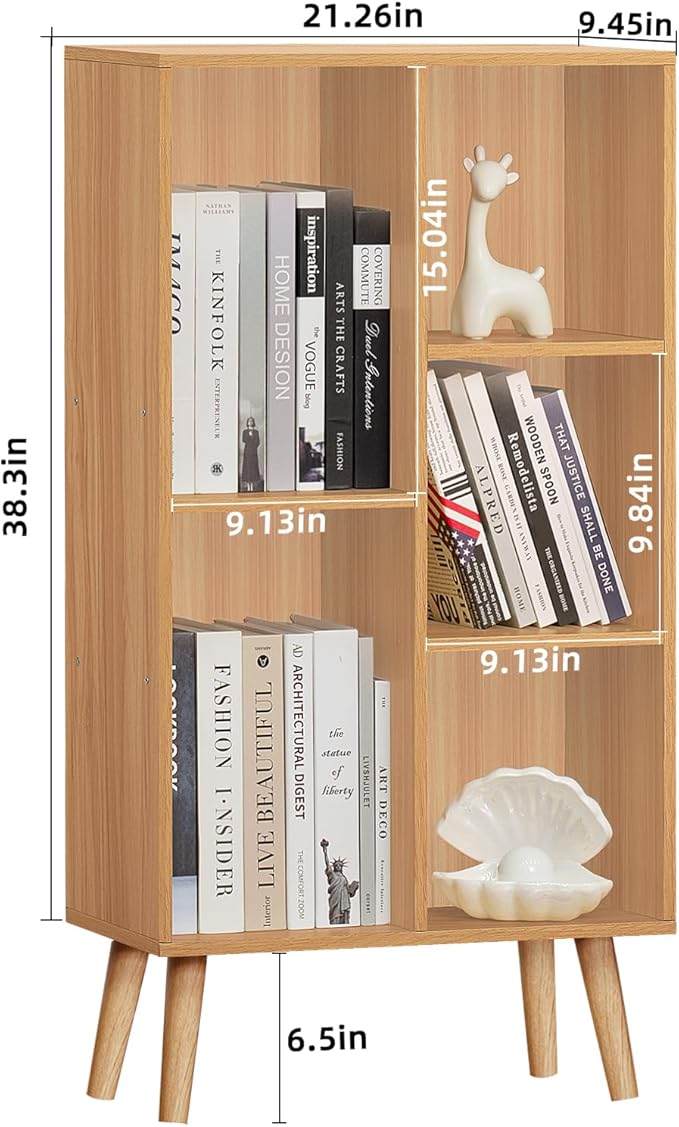 LEYAOYAO Wooden 5 Cube Bookshelf, Natural 3 Tier Book Shelf with Legs, Modern Open Storage Organizer,Boho Bookcase,Display Cabinet Shelf Free Standing Bookshelves for Bedroom,Living Room,Study-Ruum Studio Home