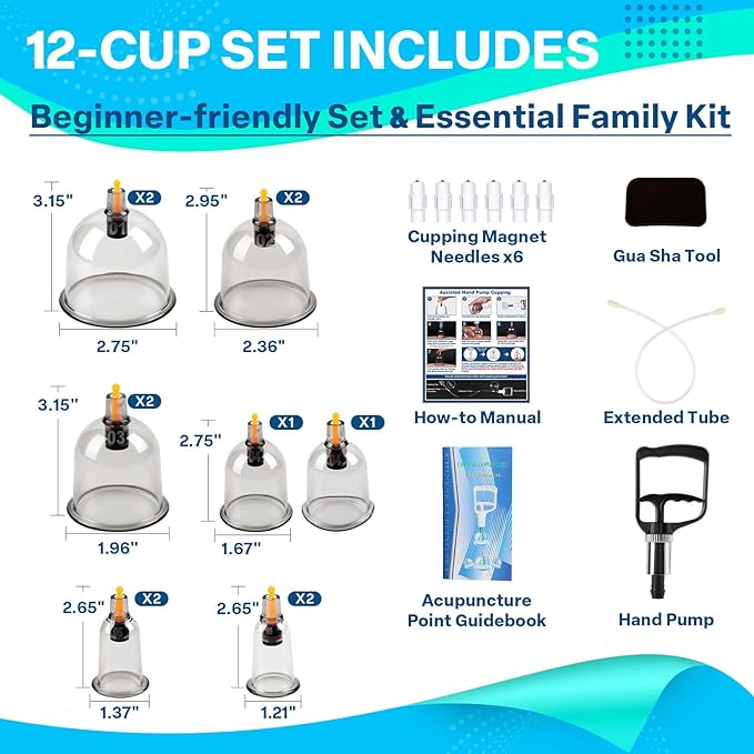 Cupping Kit for Massage Therapy, Silicone Physical Chinese Therapy Cupping Set at Home, Professional Muscle Cupping Tool with Pump & Vacuum Cups for Cellulite Reduction-Ruum Studio Home