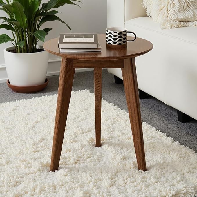 100% Solid Oak Round Side Table Set of 2, Small Bedside Table for Small Spaces, Living Room End Table with Stable Frame, Modern Nightstand for Bedroom Couch(Walnut, 17.71" D x 19.68" H)-Ruum Studio Home