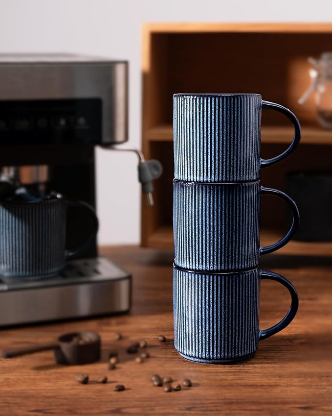 famiware Coffee Mug Set for 4, Star 12 oz Catering Mugs Cup Set with Handle for Coffee, Tea, Cocoa, Milk - Ceramic Stoneware Drinkware Set, Nebulas Blue-Ruum Studio Home