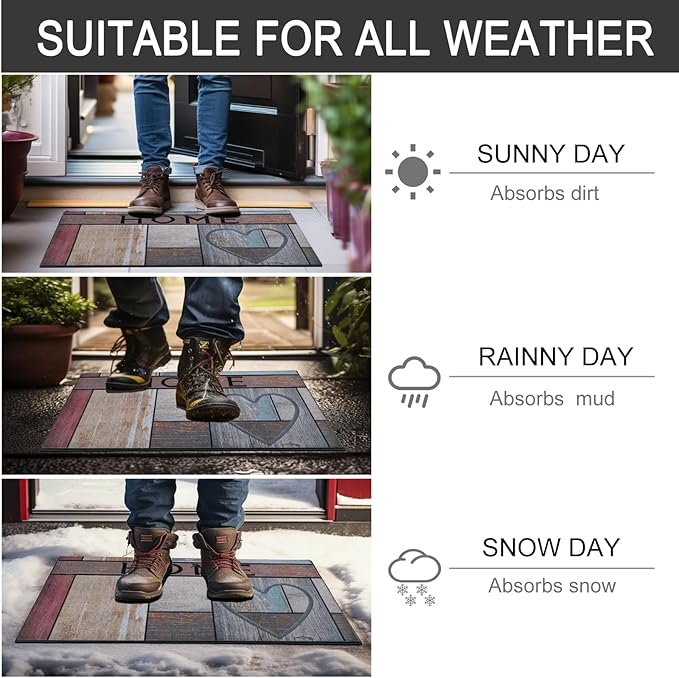 CHICHIC Welcome Door Mat 18x 30 Inch Front Doormat Outdoors for Home Entrance Outdoors Mat for Outside Entry Way Doormat Entry Rugs, Heavy Duty Non Slip Rubber Back Low Profile, Heart-Ruum Studio Home