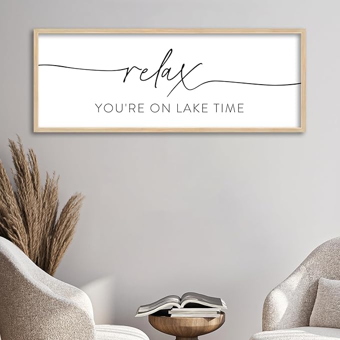 SRSZHIYUE Relax You're On Lake Time Wall Decor Above Bed Sign 32"×12" for Lake House Bedroom Over Bed Large Wood Framed Hanging Art (Wood)-Ruum Studio Home
