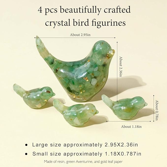 Crystal Bird Figurines, Resin Animal Statues, Miniature Decorative Gravel Birds, Home Decor (4PCS-GreenAventurine)-Ruum Studio Home