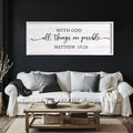 With God All Things are Possible Framed Wall Art, 40''×15'' Vintage Holy Religious Rustic Bible Verse for Christian God Jesus Christ Prayer, Positive Horizontal Inspirational Catholic Scripture Decor-Ruum Studio Home
