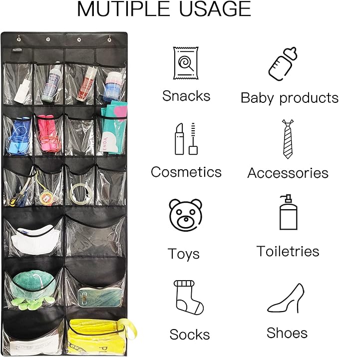 2 Pack Extra Large Hanging Over Door Shoe Organizers,closet shoe organizer shoe rack organizer shoe storage,12+6 Crytal Pockets,8Hooks,black (59"x 21.6")-Ruum Studio Home