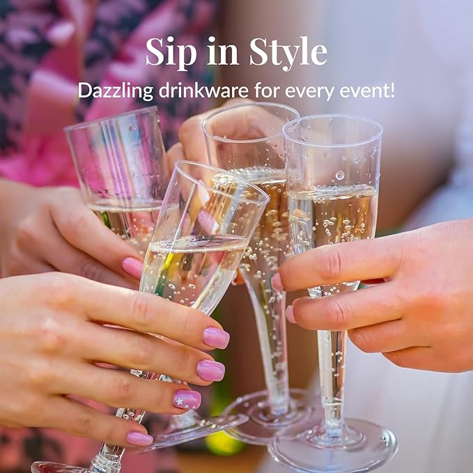 Prestee Set of 200 Plastic Champagne Flutes - Clear Champagne Glasses for Parties, Weddings, Events - 4.5 oz Disposable Drinkware - Elegant Stemware for Toasts Cocktails Mimosas-Ruum Studio Home