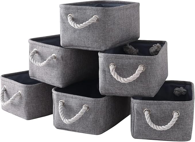 Small Fabric Storage Baskets (6-Pack), Foldable Gift Baskets with Rope Handles for Home & Office Organization-Ruum Studio Home