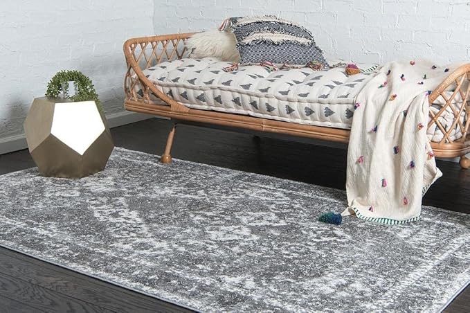 Unique Loom Rosso Collection Vintage, Traditional, Bohemian, Geometric, Distressed, Southwestern Area Rug, 5' 0" x 8' 0", Gray/Ivory-Ruum Studio Home