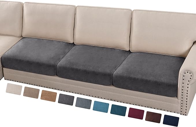 PrinceDeco Velvet Stretch Couch Cushion Cover Extra Large Cushion Slipcover for Chair Loveseat Sofa Cushion Furniture Protector Seat Cushion Sofa Cover (3 Piece XL Sofa Cushion Covers, Grey)-Ruum Studio Home