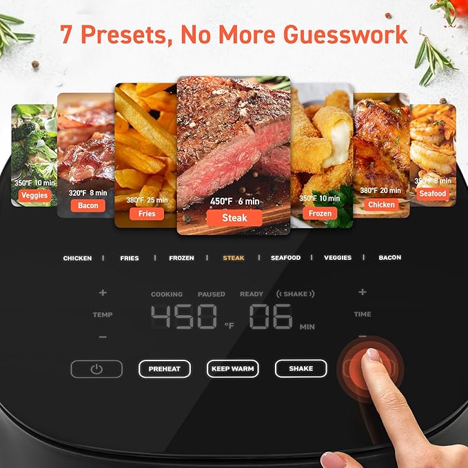COSORI Air Fryer Pro 9-in-1, Compact 5QT, 450℉: Half Time & Chef-Grade Cook, One-Wipe Clean Glass Panel, 130+ In-App Recipes with Nutritional Info, Nonstick & Dishwasher-Safe Basket, Ceramic, Gray-Ruum Studio Home