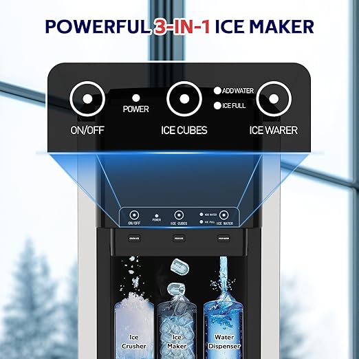 3 in 1 Water Dispenser with Ice Maker, Nugget Ice Maker Countertop, Bullet Ice, Crushed Ice, Water Cooler, 44Lbs/24H, 12 Ice Cube/6Min, Self-Cleaning, 4Lbs Ice Storage, Home, Kitchen, Party, RV-Ruum Studio Home