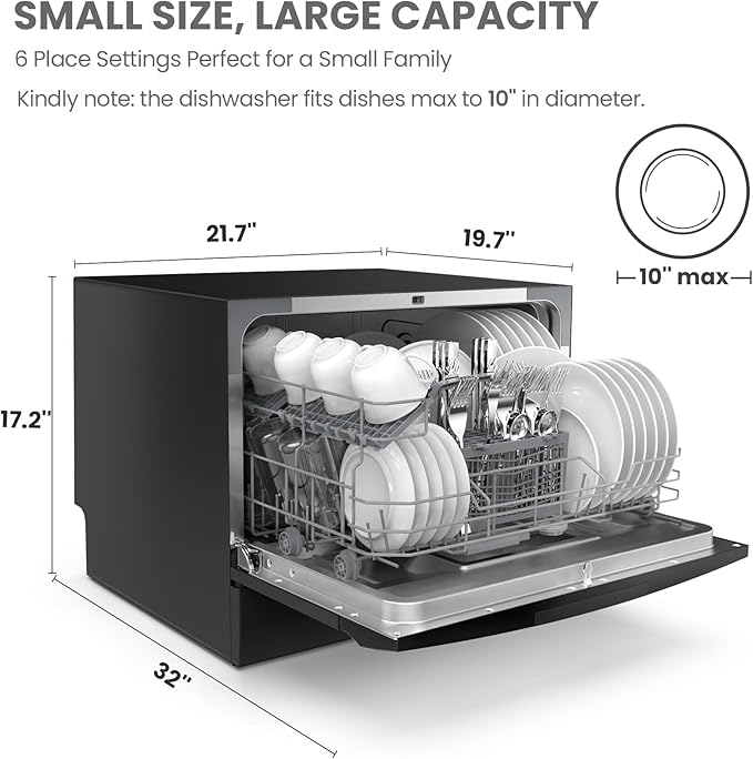 COMFEE’ Countertop Dishwasher, Energy Star Portable Dishwasher, 6 Place Settings & 8 Washing Programs, Speed, Baby-Care, ECO& Glass, Dish Washer for Dorm, RV& Apartment, Black-Ruum Studio Home