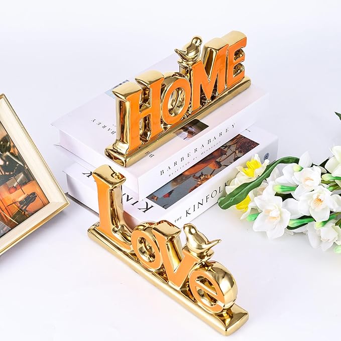 XMGZQ Love Sign Decoration,Orange and Gold Love Signs for Home Decor,Small Bird Sculpture Personalized Decor,Orange Style Figurine Decorative Ornaments for Living Room,Bedroom,Desktop,Cabinets-Ruum Studio Home