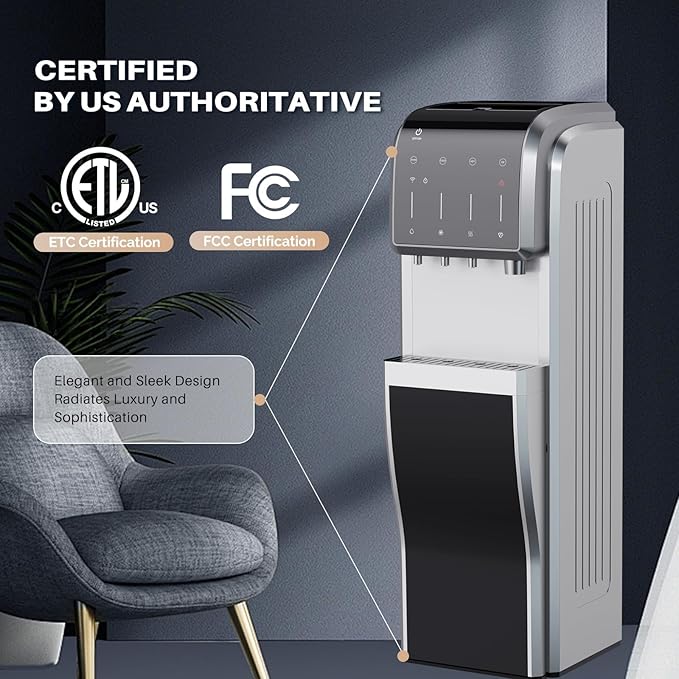 ICEPURE Multi-Function WiFi Water Cooler with Bullet and Crushed/Chewable Ice Maker, 5 Gallon Bottle Bottom Loading, Hot Cold Water Dispenser Built-in Ice Machine Combo, 35lbs/24H, Stainless Steel-Ruum Studio Home