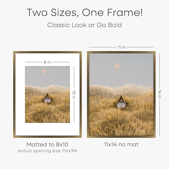 Homeforia 11x14 Bronze Picture Frame, High End Metal 11x14 Brass Frame with Mat 8x10, 11 x 14 Poster Frames Matted to 8 x 10 inch Photo, 11 by 14 Bronze Thin Frames, Tempered Glass, Wall Kit, Set of 1-Ruum Studio Home