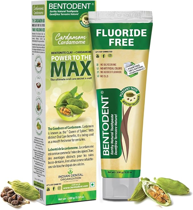 Bentodent Calcium Bentonite Clay Toothpaste Fluoride-Free SLS Free Natural Toothpaste for Family Including Kids (Combo Pack (Mint & Cardamom))-Ruum Studio Home