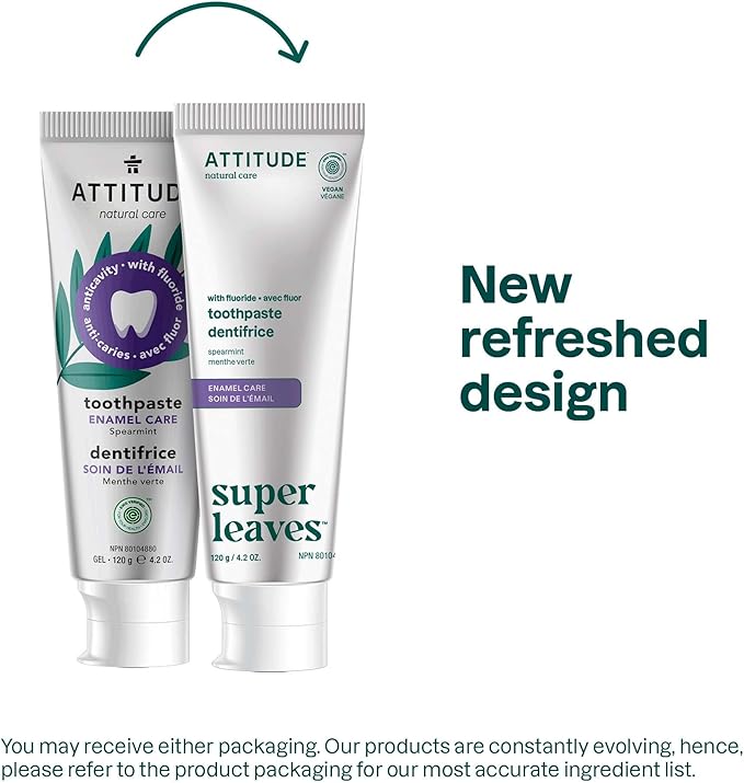 ATTITUDE Enamel Repair Toothpaste with Fluoride, Spearmint Flavor, Vegan & Cruelty-Free, Sugar-Free, Plant & Mineral-Based Ingredients, Clean Oral Care, 4.2 Oz-Ruum Studio Home