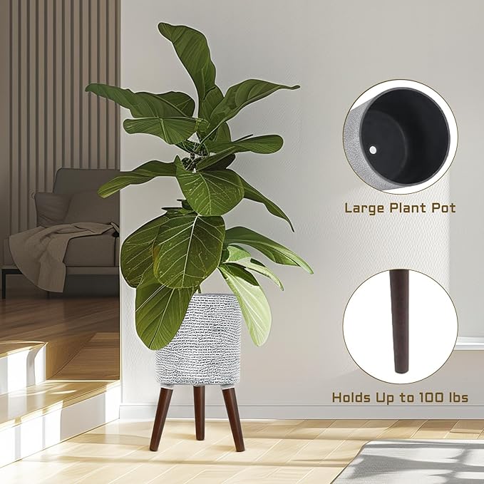 Flower Pot with Legs Tall Flower Pot with Drainage Holes for Indoor and Outdoor Decorative Planting (Gray Wave, 12 Inches)-Ruum Studio Home