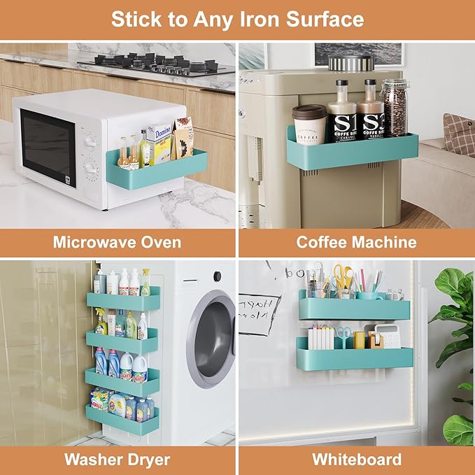 Magnetic Spice Rack for Refrigerator, Kitchen Organizer and Storage Shelf, Blue (4 Pack)…-Ruum Studio Home