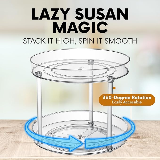Clear Lazy Susan Organizer, Spice Rack Kitchen Cabinet Turntable, Pantry and Fridge Rotating Storage, Makeup Vanity for Skincare, Perfume, Cosmetic Dresser-Ruum Studio Home