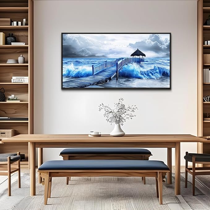 ZUITINGHUA Large Black Framed Wall Decor For Living Room Canvas Wall Art For Office Modern Wall Decorations For Bedroom Ocean Landscape Painting Black And White Pictures Artwork Home Decor 24x48 In-Ruum Studio Home