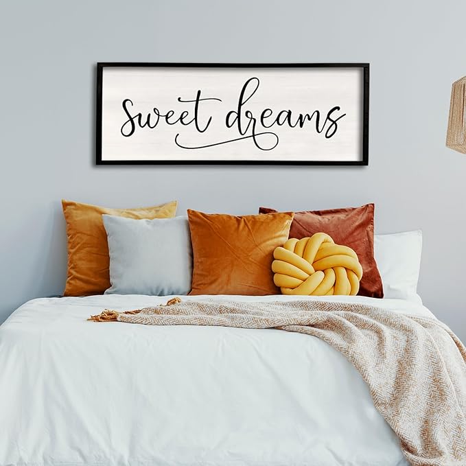 comurdyo Sweet Dreams Wall Decor Above Bed Sign 40" x 15" Master Bedroom Wooden Antique Framed Large Rustic Farmhouse Guest Room Beautiful Simple Hanging Plaque Over Bed Wall Art (Black)-Ruum Studio Home