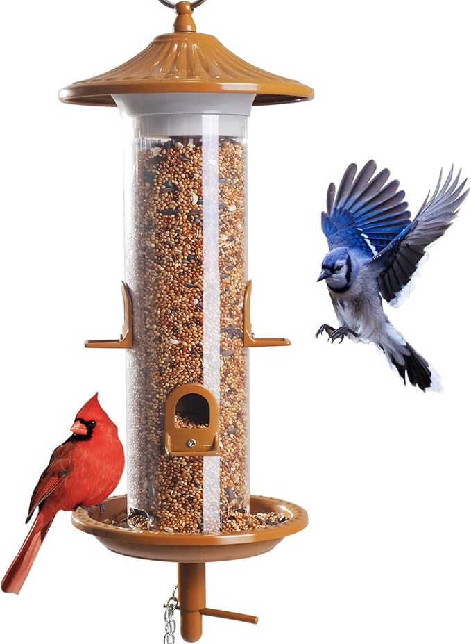 Vivace Hanging Bird Feeders, Easy to Fill 12" Tube Metal Bird Feeder for Outdoors, 4 Ports, with S Hook-Ruum Studio Home