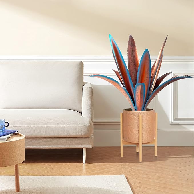 TOMBABY Enlarge Thickened Wind Resistant Iron Agave Metal Plant Country Garden Sculpture Statue Outdoor Decoration Agave Metal Plant Courtyard Garden Lawn Ornament Gift (2, 12 Leaves Blue)-Ruum Studio Home