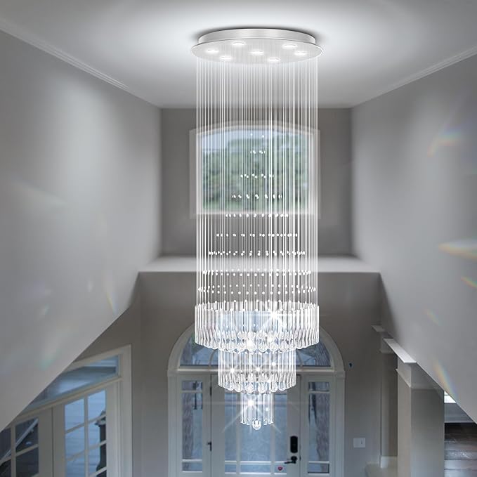 D24''XH86'' Large Chandeliers Modern Pendant Chandelier Lighting Raindrop Crystal Chandelier Flush Mount Ceiling Light for Entryway Staircase Hotel Lobby-Ruum Studio Home