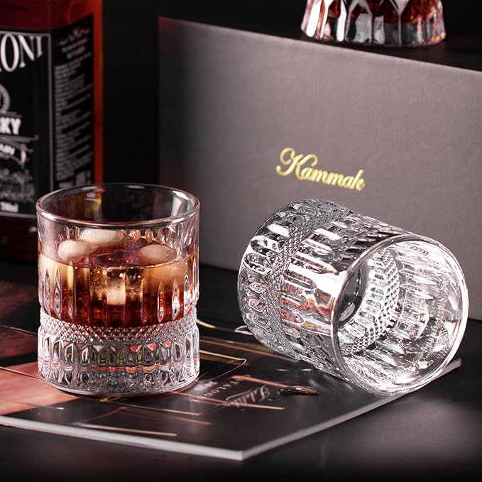 KAMMAK Whiskey Glass Set of 2, 7.05oz Old Fashioned wine Glass for Scotch, Cocktails, Rum, Vodka in Bar And Party Gifts for Men, Whisky Lovers, Wedding, Anniversary, Birthday-Ruum Studio Home