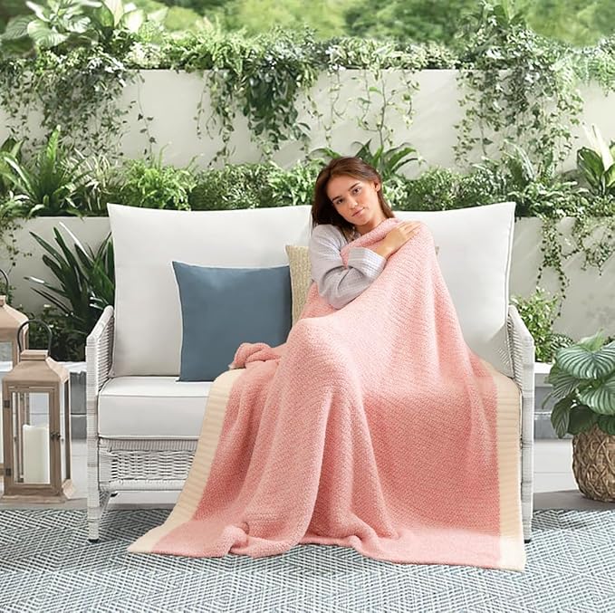Snuggle Sac Pink Throw Blankets for Couch, Reversible Super Soft Warm Microfiber Blankets Cozy Knit Fuzzy Plush Lightweight Fluffy Throws for Sofa, Bed, Living Room, Heather Pink, 50 x 60 inches-Ruum Studio Home