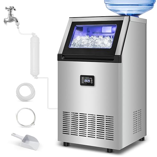 Ice Maker Commercial Ice Machine 200 lbs /24H, 33 lbs Large Storage Capacity Bin, Under Counter or Freestanding Ice Cube Makers Stainless Steel for Restaurant Bar Cafe-Ruum Studio Home