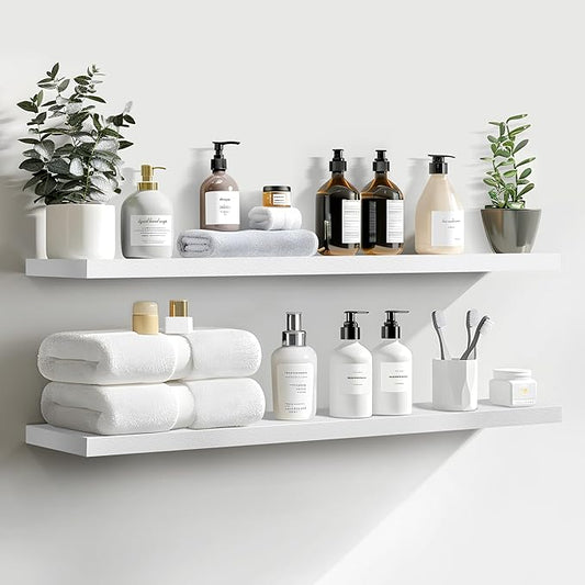 LaVie Home Floating Shelves, 36 Inch Wall Shelf Set of 2, Hanging Shelf with Invisible Brackets, Wall Decor for Bathroom, Bedroom, Living Room, Kitchen Storage, Modern White-Ruum Studio Home
