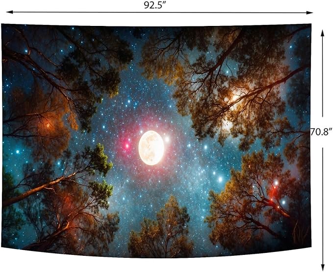 Delur Forest Tapestry Galaxy Moon Stars Night Space Starry Sky Wall Hanging Tapestry Aesthetic Tree Nature Landscape Psychedelic Headboard for Bedroom Living Room Home Decor (70.8" x 92.5")-Ruum Studio Home