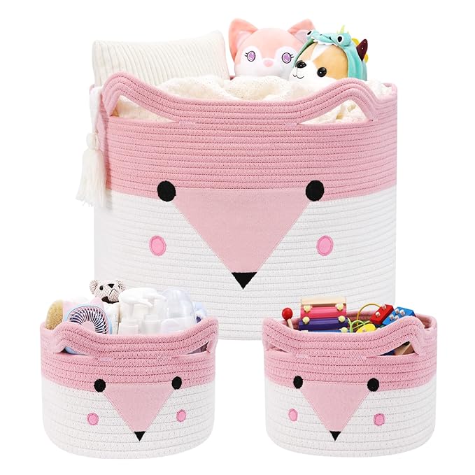 Large Baby Basket Toy Storage 3 Pack, (20"x13.8") Woven Baby Laundry Basket, Stuffed Animal Storage.-Ruum Studio Home