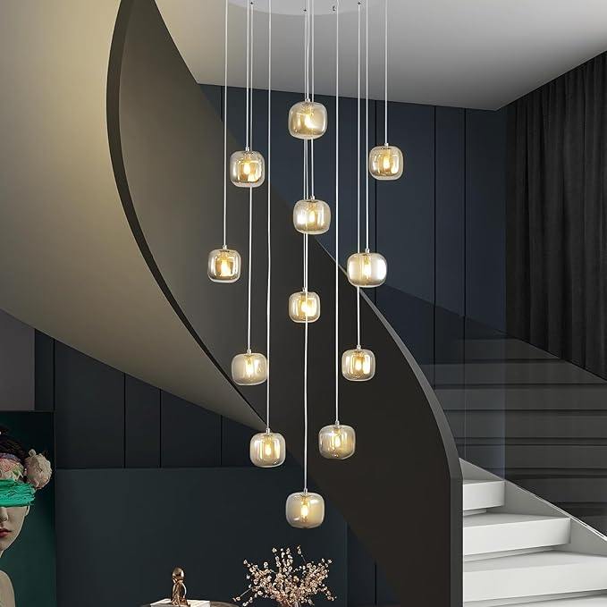 Flush Mount Chandelier,Crystal Pendant Light with 12 G9 LED Bulbs,Chandelier Hanging Flush Mount Lighting Fixtures for Spiral Staircase,Foyer,Entryway,Living Room(12 Lights,3000K)-Ruum Studio Home