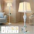 Vintage Floor Lamp with Night Light and Glass Tray, 65" High Retro Standing Lamp with Washed Blue Finish and White Linen Shade, Farmhouse Tall Lamp Decor for Living Room Bedroom House (Bulb Included)-Ruum Studio Home